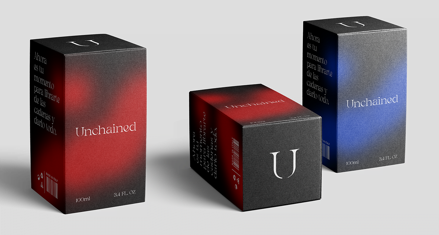 Diseño del packaging de ambos perfumes de Unchained
